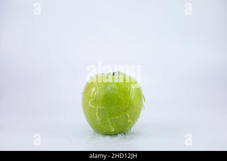 Green apple Raw fruit and vegetable backgrounds overhead perspective, part of a set collection of healthy organic fresh produce Stock Photo