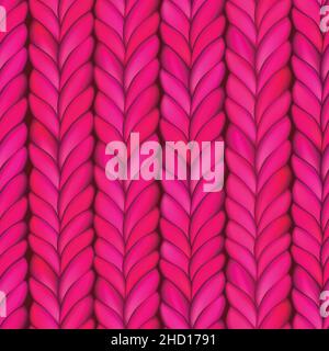 Abstract seamless knitted pattern. Pink realistic knit texture, merino wool fabric. Monochrome repeating winter design. Modern minimalist stylish Stock Vector