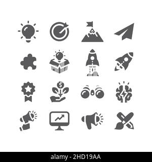 Growing business, start up vector icon set. Startup filled black icons. Stock Vector