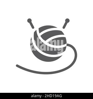 Yarn ball with knitting needles vector icon. Acrilic or wool fabric filled symbol. Stock Vector