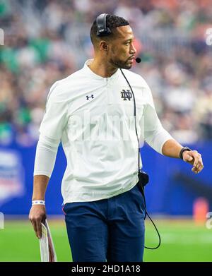 Notre Dame head coach Marcus Freeman looks to referees during the first ...