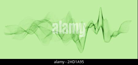 Abstract dark wireframe waveform or polygonal structure on green background, visualization of sound waves, acoustic concept Stock Photo