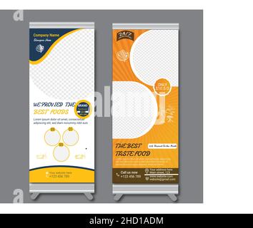 Print Ready Roll Up Banner Template Design For Food $ Restaurant business Stock Vector