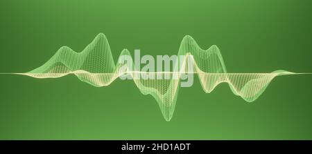 Abstract white wireframe waveform or polygonal structure on green background, visualization of sound waves, acoustic concept Stock Photo