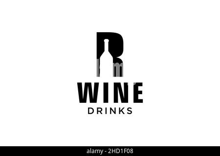 initial letter R with wine bottle logo design Stock Vector