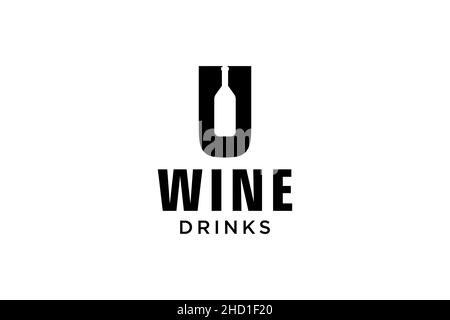 initial letter U with wine bottle logo design Stock Vector