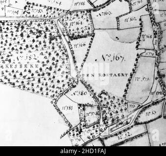 Roetaert (N167) - Uccle - Charles Everaert map - 1741. Stock Photo