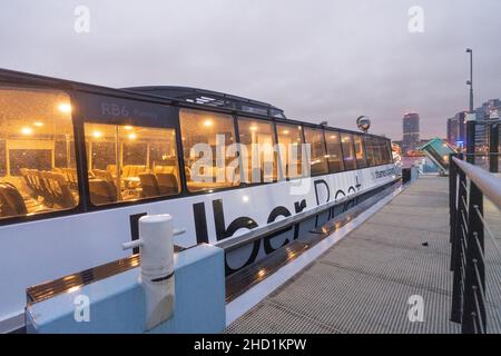 Uber Boat Thames Clippers at Plantation Wharf Pier Stock Photo