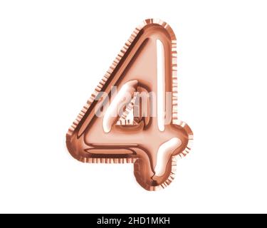 The rose gold, bronze number four air balloon for baby shower celebrate decoration party Stock Vector