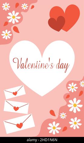 Vertical greeting card with congratulations on Valentine's Day - Vector illustration Stock Vector