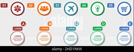 Business infographic vector template for chart, flat design presentation, editable workflow, graph with 5 options  ready to use Stock Vector