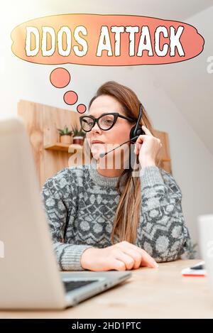 Handwriting text Ddos Attack. Concept meaning disturbed access to the normal server caused by malicious system Abstract Writing New Blog Content Stock Photo
