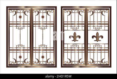 Metal entrance doors. The gate to the church. Catholic Christianity sketch. Forged doors. Vector illustration. Stock Vector