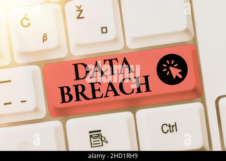 Text showing inspiration Data Breach. Internet Concept unauthorized release of confidential and secured details Abstract Programmer Typing Antivirus Stock Photo