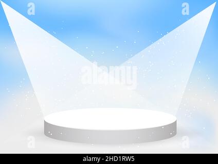 empty white podium template on blue sky backdrop Stock Vector