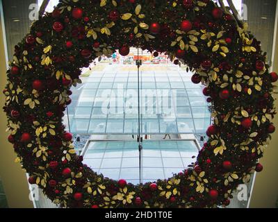 Closeup shot of a Christmas decoration at The Westin and Crown Center in Kansas City, USA Stock Photo