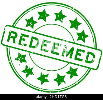 Grunge green redeemed word with star icon round rubber seal stamp on white background Stock Vector