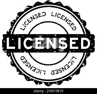 Grunge black licensed word round rubber seal stamp on white background ...