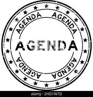 Grunge black agenda word round rubber seal stamp on white background Stock Vector