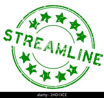 Grunge green streamline word with star icon round rubber seal stamp on white background Stock Vector