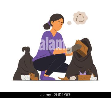 Woman Sorting the Waste to Recycle. Stock Vector