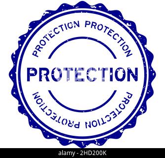 Grunge blue protection word round rubber seal stamp on white background Stock Vector