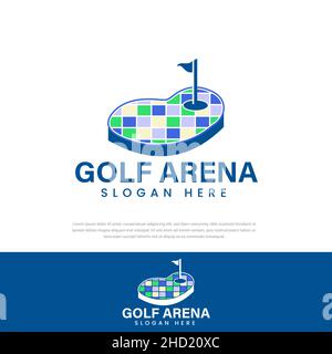 Golf arena logo, simple creative symbol, checkered island, icon, template Stock Vector
