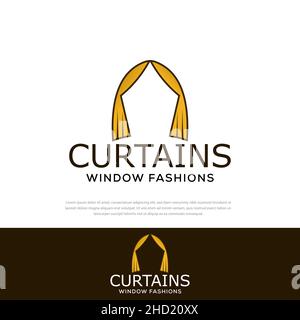 Vector yellow curtain logo and window symbol illustration design, template, symbol Stock Vector