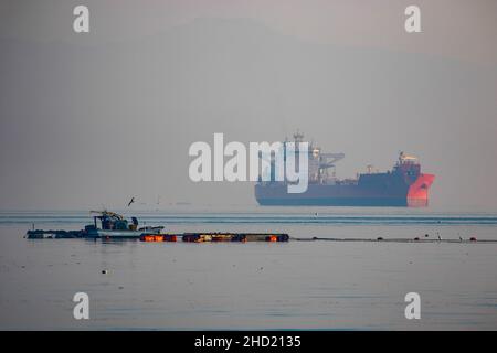 June 24, 2020-Geoje, South Korea-A View of shipbuilding yard scene at samsung heavy industry and DSME in Geoje, South Korea. Stock Photo