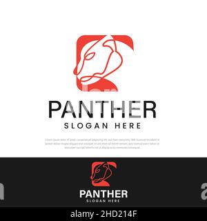 Simple line style panther head design logo, symbol, icon design template Stock Vector
