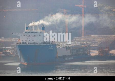 June 24, 2020-Geoje, South Korea-A View of shipbuilding yard scene at samsung heavy industry and DSME in Geoje, South Korea. Stock Photo