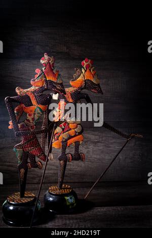 wayang kulit, a type of traditional Indonesian art, in Java, especially Central Java. Shadow puppets are usually played during certain events Stock Photo