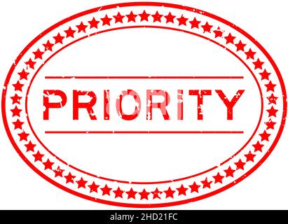 Grunge red priority word oval rubber seal stamp on white background Stock Vector