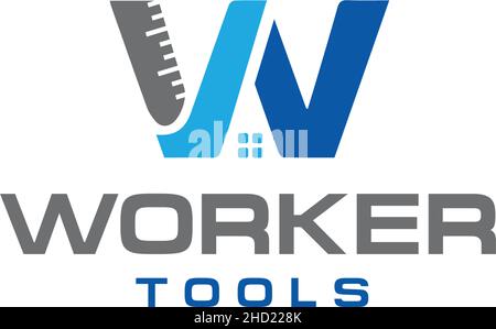Flat initial W WORKER TOOLS home house logo design Stock Vector