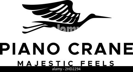 Silhouette design PIANO SCRANE bird logo design Stock Vector