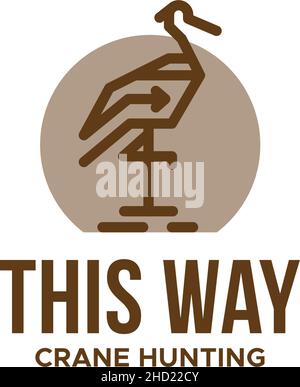 Simple design THIS WAY CRANE HUNTING logo design Stock Vector