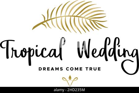 Minimalist design TROPICAL WEDDING logo design Stock Vector