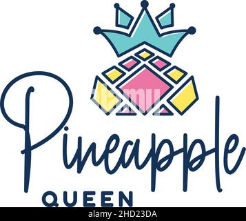Modern colorful design PINEAPPLE QUEEN logo design Stock Vector