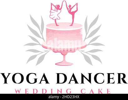 Flat colorful YOGA DANCER wedding cake logo design Stock Vector