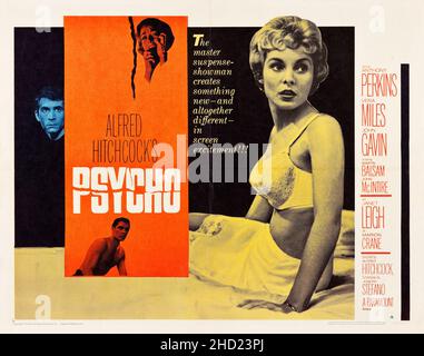 Vintage movie poster for Psycho (Paramount, 1960) Alfred Hitchcock's masterpiece feat. Anthony Perkins, Vera Miles, John Gavin. Stock Photo