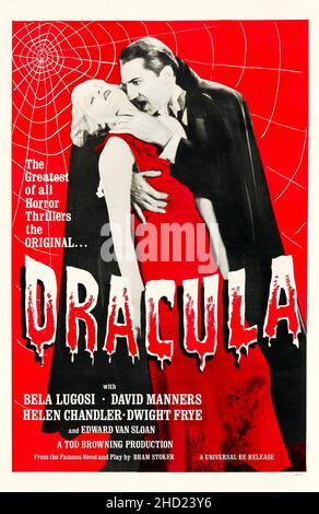 Poster promoting a circa-1960s theatrical reissue of the 1931 film Dracula (Bela Lugosi, David Manners, Helen Chandler, Dwight Frye) Stock Photo