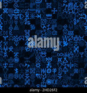 Alternative of digital blue matrix and computer code symbols seamless pattern Stock Vector