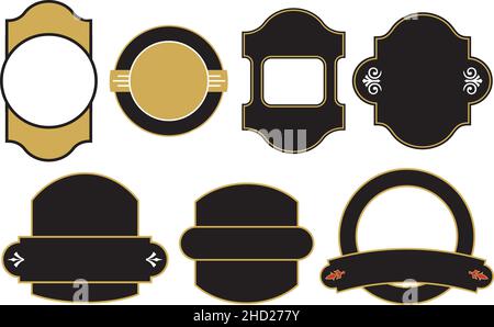 Set of badge or logo shape designs. Set of seven vector frames, shapes, banners and ornaments designed for making badges, logos or insignias. Stock Vector