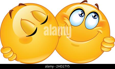 Two emoji emoticons kissing on the cheek and hugging Stock Vector