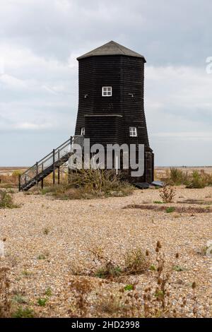 Black Beacon building at former Atomic Weapons Research Establishment, Orford Ness,  Suffolk, UK now a  nature reserve Stock Photo