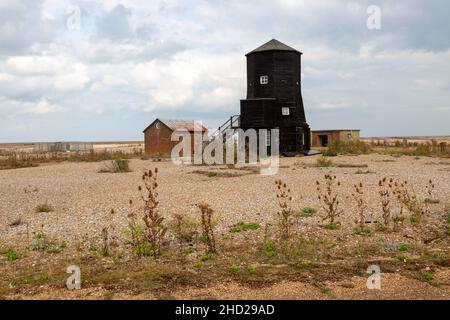 Black Beacon building at former Atomic Weapons Research Establishment, Orford Ness,  Suffolk, UK now a  nature reserve Stock Photo