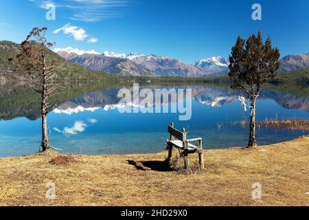 panoramic view of Rara Daha or Mahendra Tal Lake - Rara trek - West Nepal Stock Photo