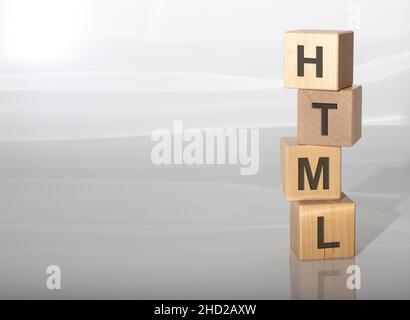 word HTML, wood cubes on white background Stock Photo
