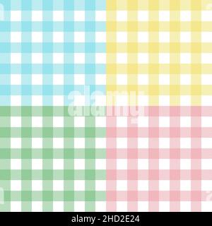 Set seamless pattern pastel gingham, vichy backgrounds in blue, pink, yellow, green, or other Easter holiday textile design Stock Vector