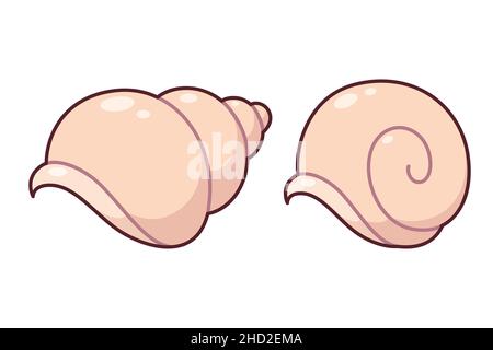 Two cute cartoon shells drawing. Hand drawn empty sea shell and snail shell. Isolated vector clip art illustration. Stock Vector